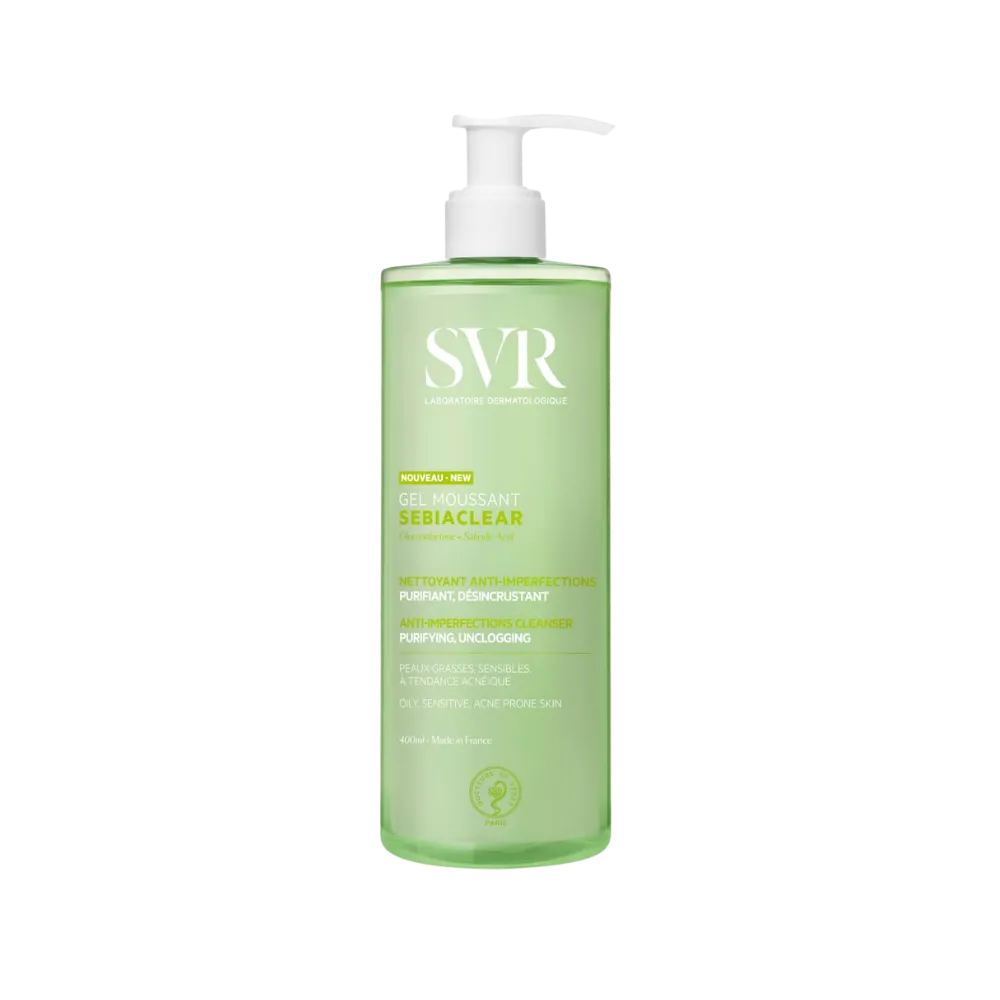 SVR Sebiaclear Gel moussant de limpeza sem sabão, Recipiente multidose com bomba doseadora 400ml